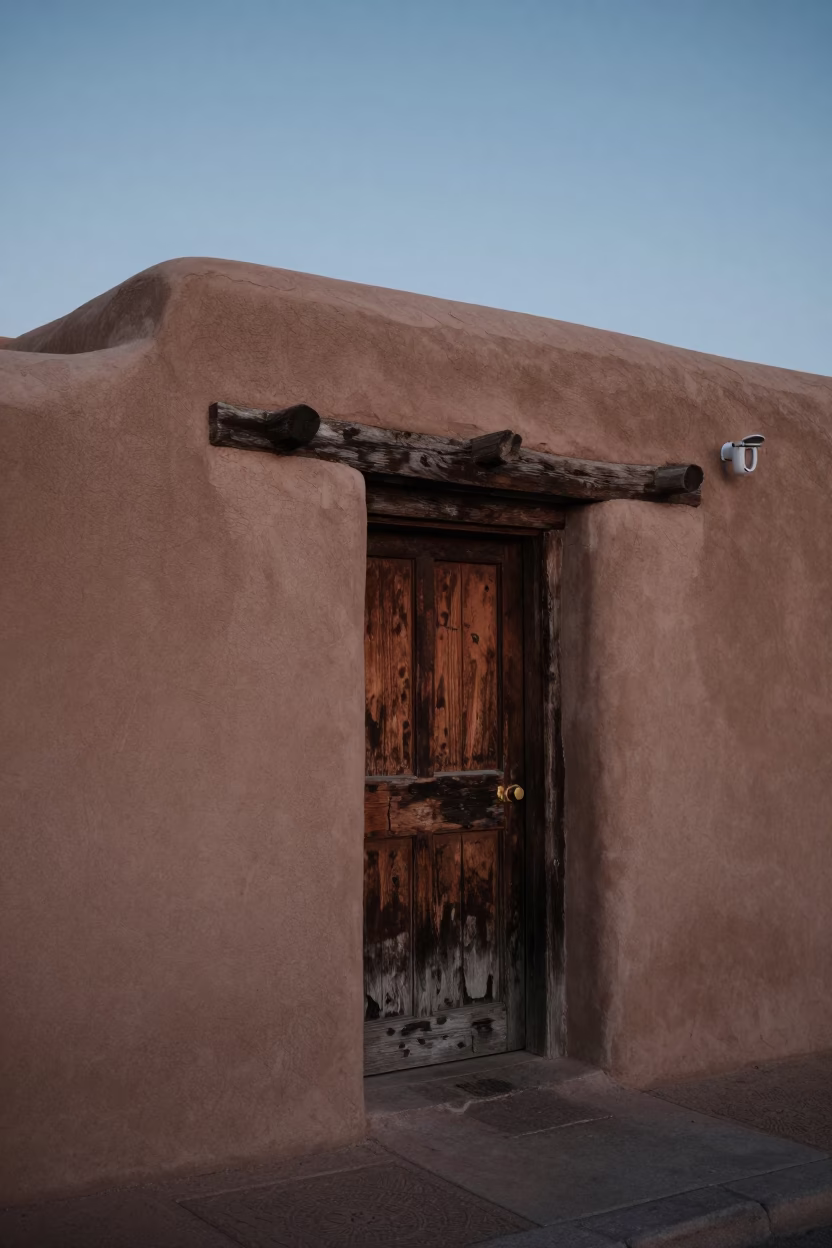 Santa Fe New Mexico Nautical Dawn Adobe Architecture and Street Scene in in Santa Fe, New Mexico, United States