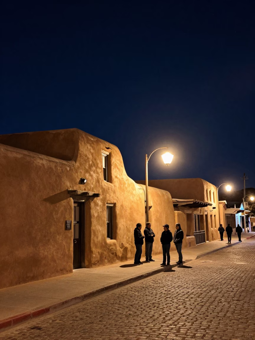 Santa Fe New Mexico Night Sky Adobo Walls and Street Life Photography in in Santa Fe, New Mexico, United States