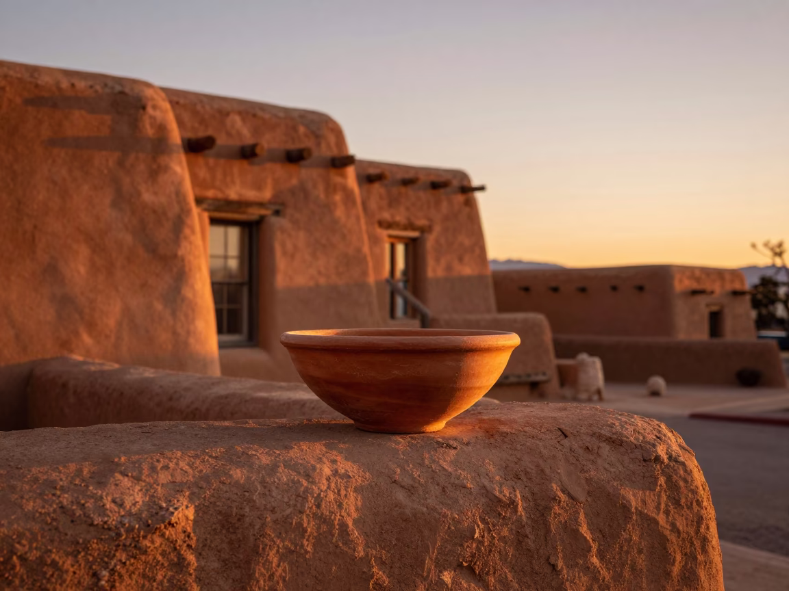 Santa Fe New Mexico Sunset Terracotta Bowl Adobe Architecture Landscape in in Santa Fe, New Mexico, United States