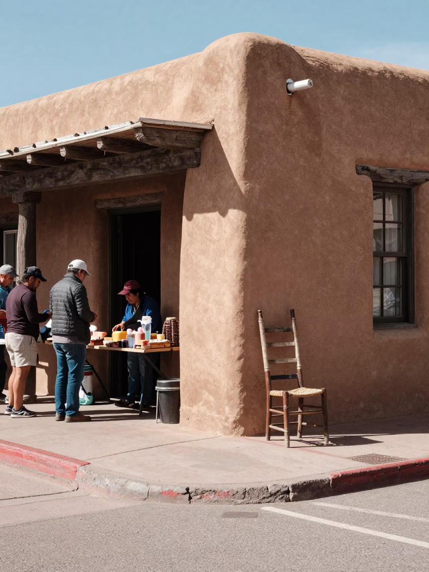 Santa Fe Street Corner at Late Morning Light in in Santa Fe, New Mexico, United States