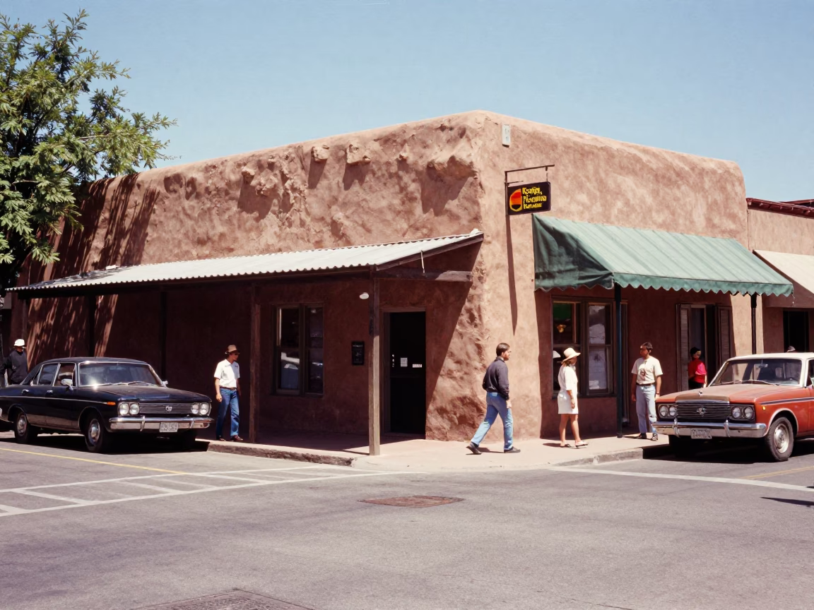 Santa Fe Street Scene at The Flat Glare Of Noon Light in in Santa Fe, New Mexico, United States
