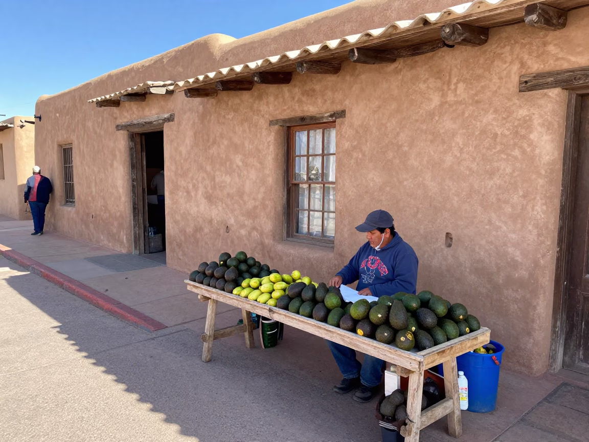 Santa Fe Street Vendor with Drying Rack and Avocados Afternoon Light in in Santa Fe, New Mexico, United States