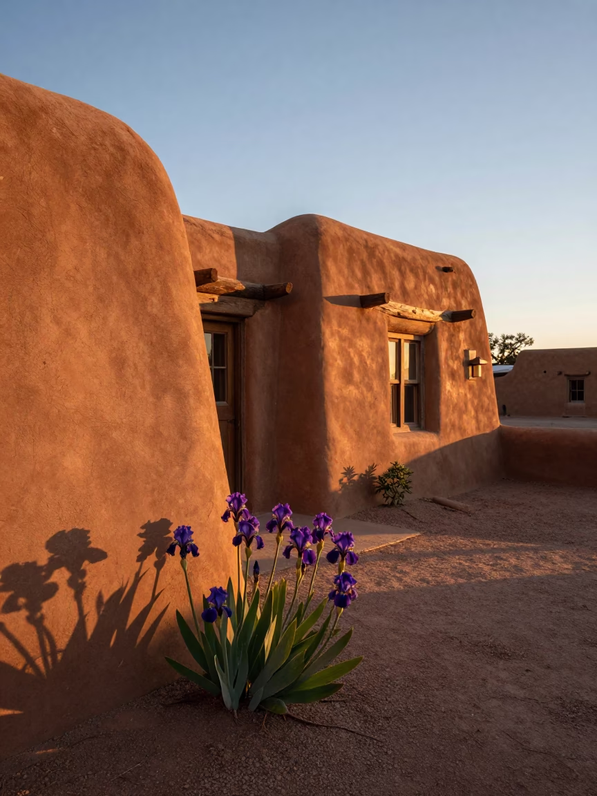 Santa Fe Sunset Adobe Architecture and Desert Landscape in New Mexico United States in in Santa Fe, New Mexico, United States