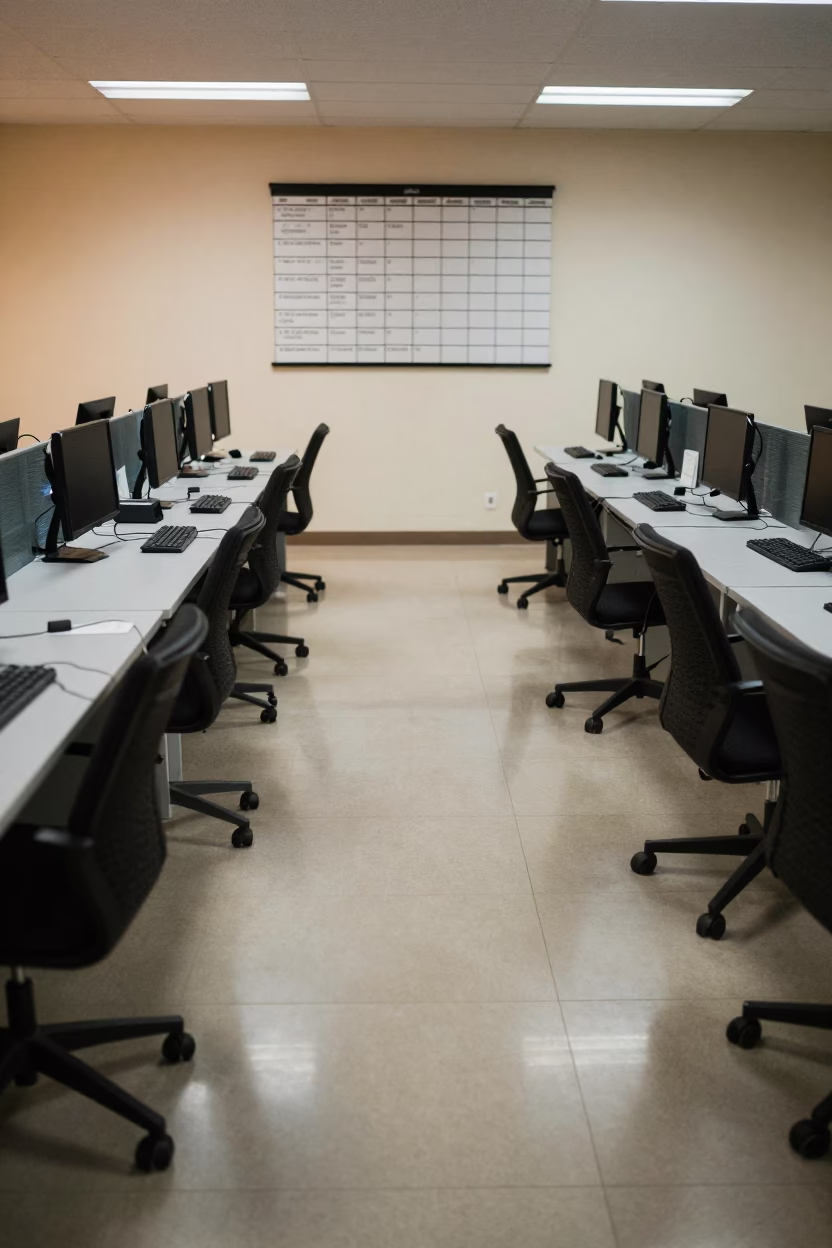 Santiago Call Center Evening Desk Light in inside a coworking floor near Santiago de los Caballeros