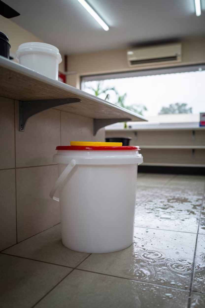Santo Domingo Checkout Squeegee Bucket Reset in at a checkout lane under flat store light near Santo Domingo