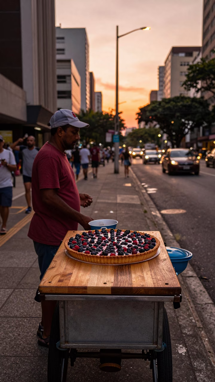 São Paulo Berry Tart at Copper-toned Light Before Dusk in in São Paulo, Brazil