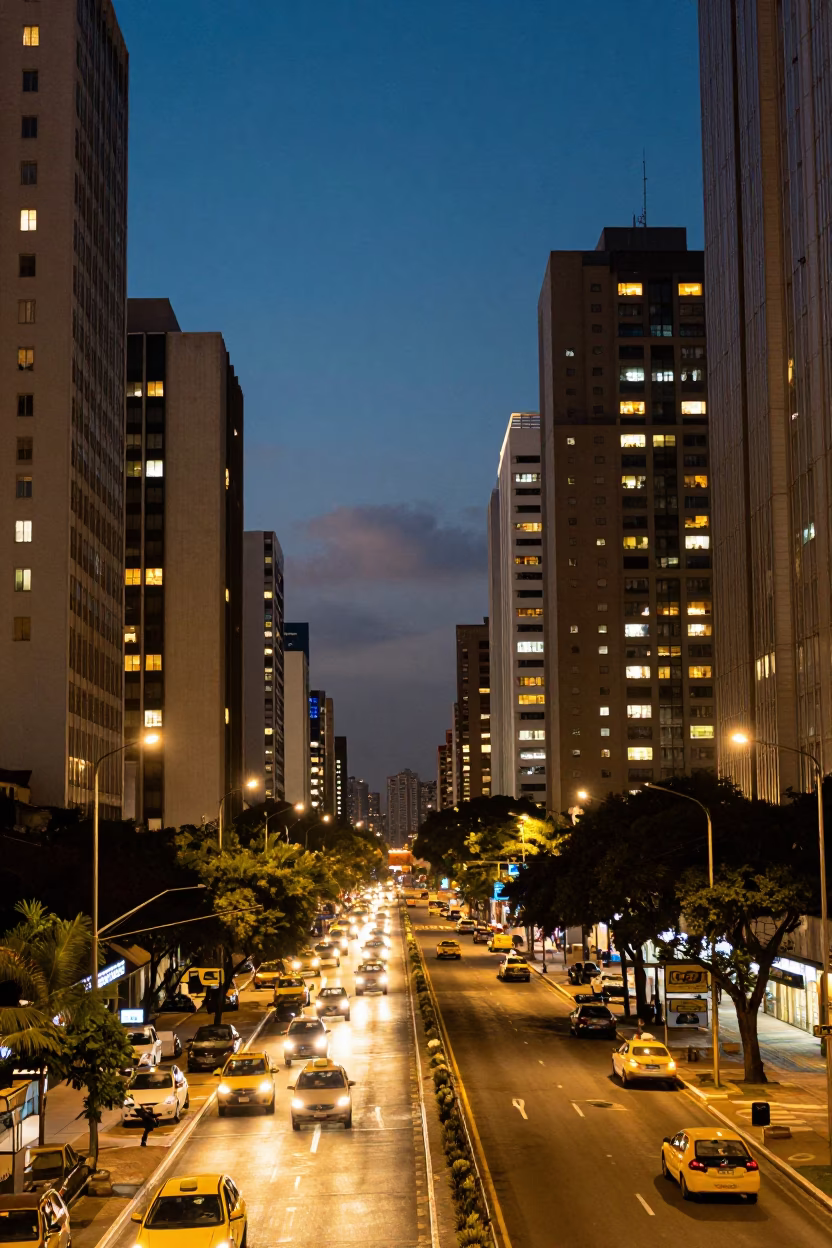 São Paulo Brazil City Lights Glow Urban Street Scene Evening Atmosphere in in São Paulo, Brazil