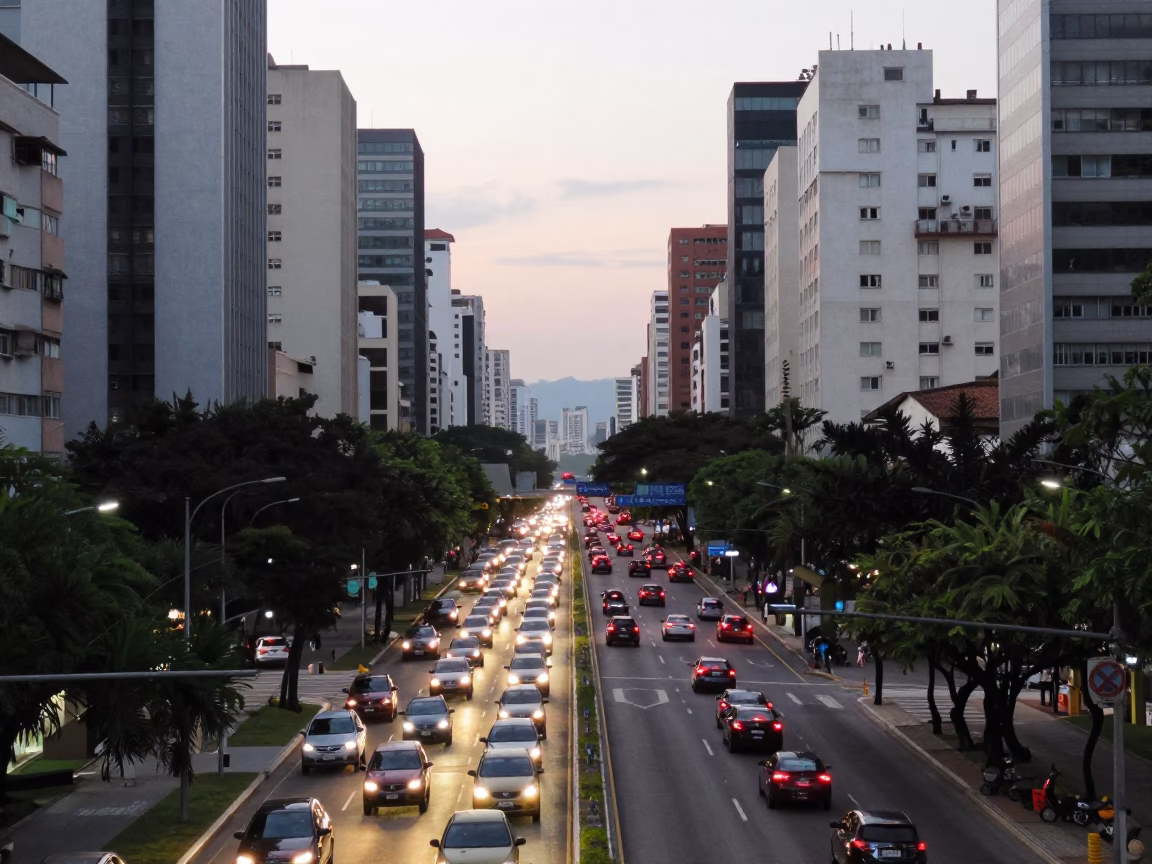 São Paulo Brazil early evening street scene with traffic and urban infrastructure in in São Paulo, Brazil