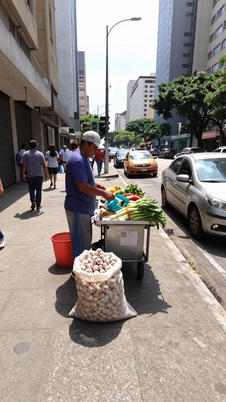 São Paulo Brazil Midmorning Street Scene with Local Vendor and Urban Details in in São Paulo, Brazil