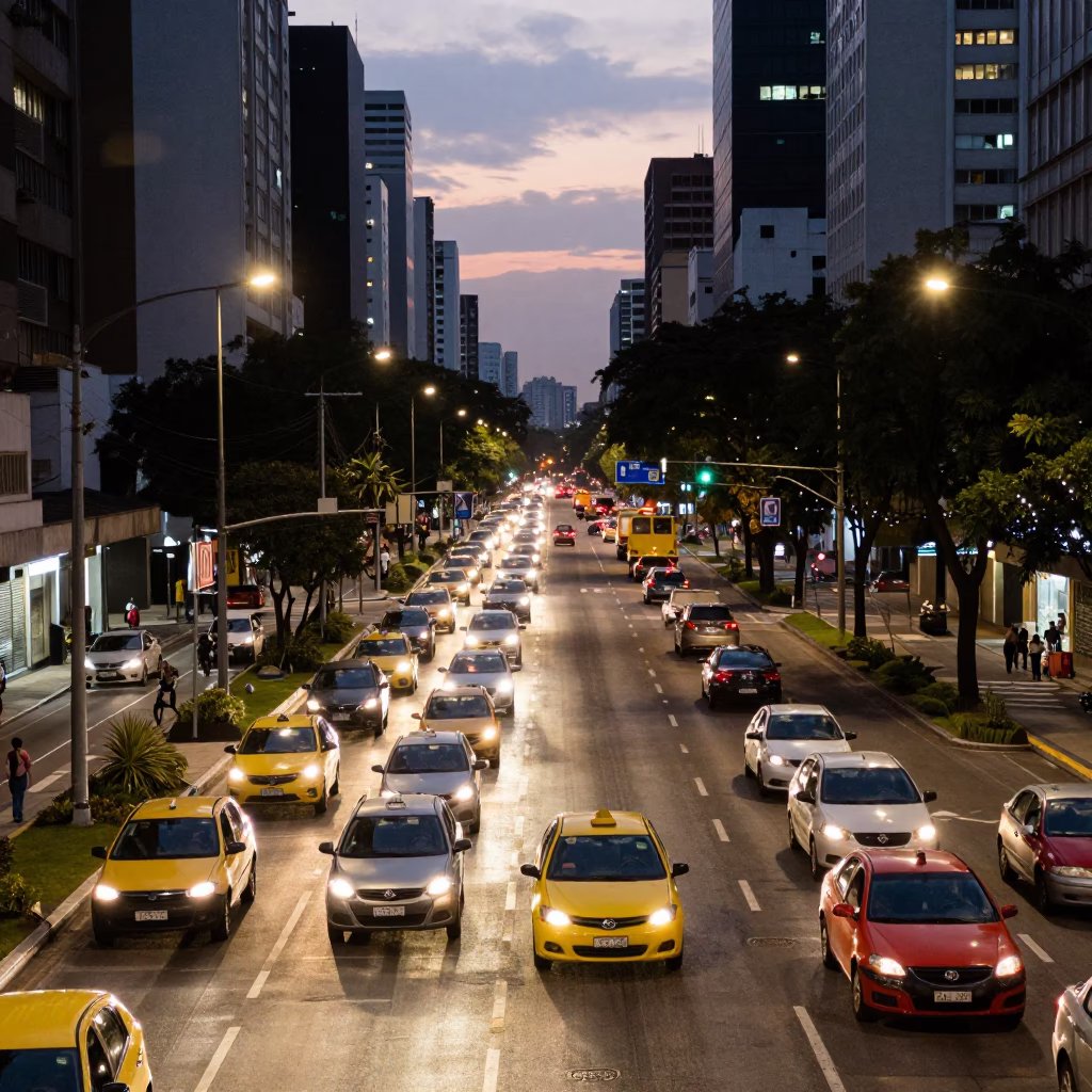 São Paulo Brazil Street Scene at Dusk with Traffic and Urban Architecture in in São Paulo, Brazil