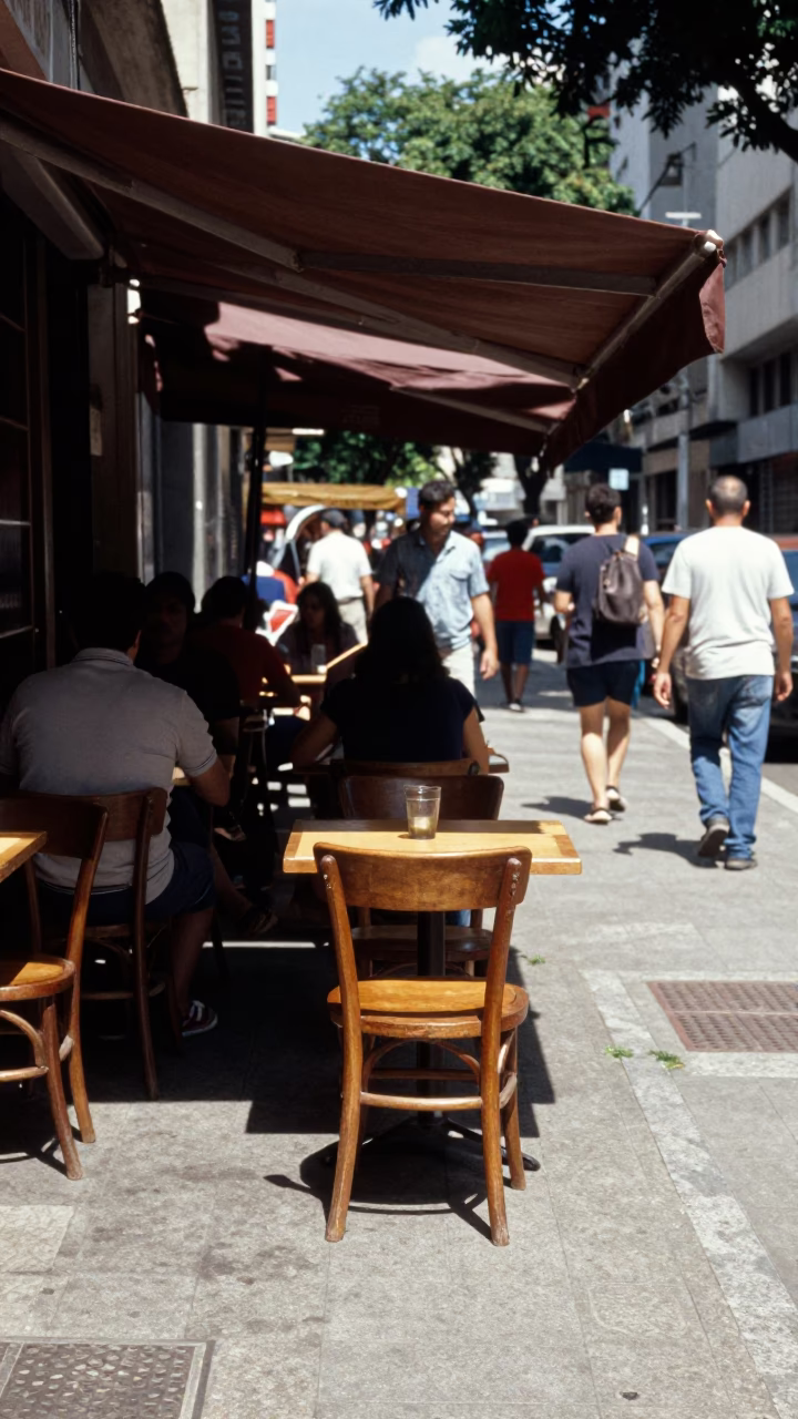 São Paulo Café Scene at The Flat Glare Of Noon Light in in São Paulo, Brazil