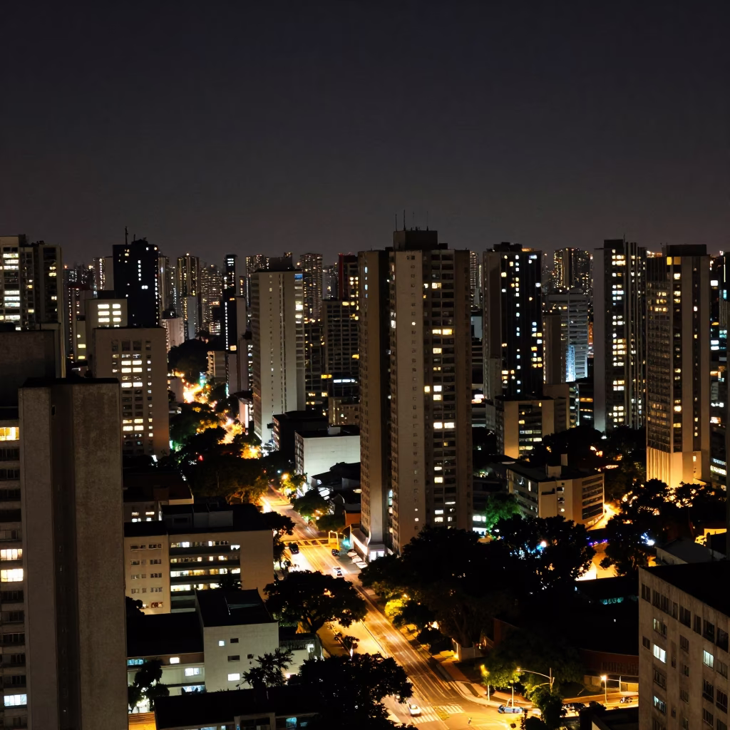 São Paulo Cityscape at Midnight with Urban Infrastructure and Street Lighting in in São Paulo, Brazil