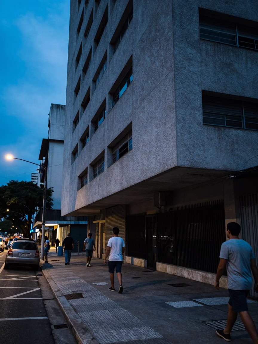 São Paulo Evening Street Scene with Concrete Architecture and Local Life in in São Paulo, Brazil