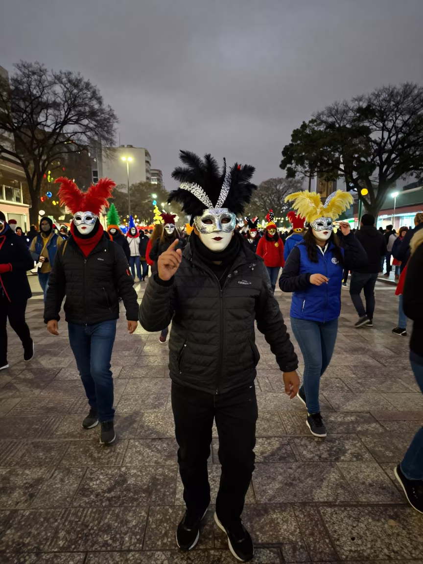 São Paulo Fasching Masks Midnight Festival Square in at a public square during a festival in São Paulo