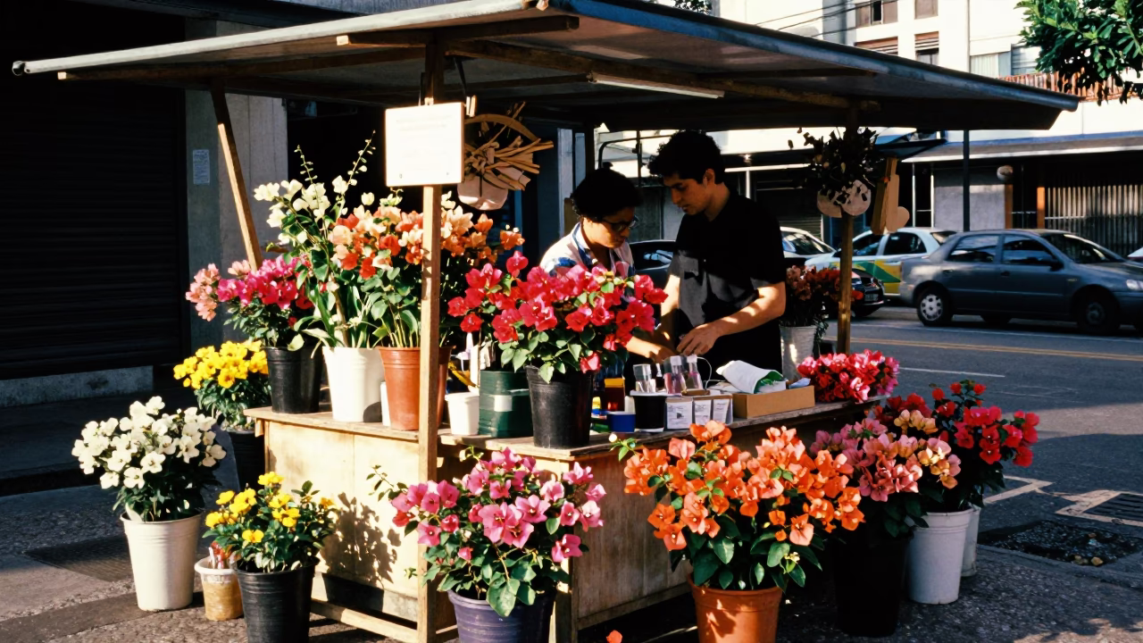 São Paulo Florist Stall at The Late Morning Light in in São Paulo, Brazil