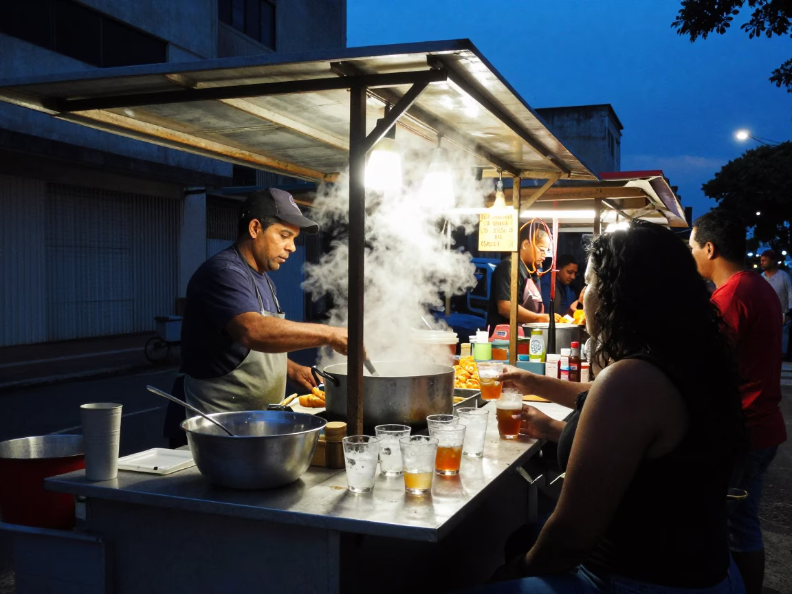 São Paulo Food Stall at Blue Hour in in São Paulo, Brazil