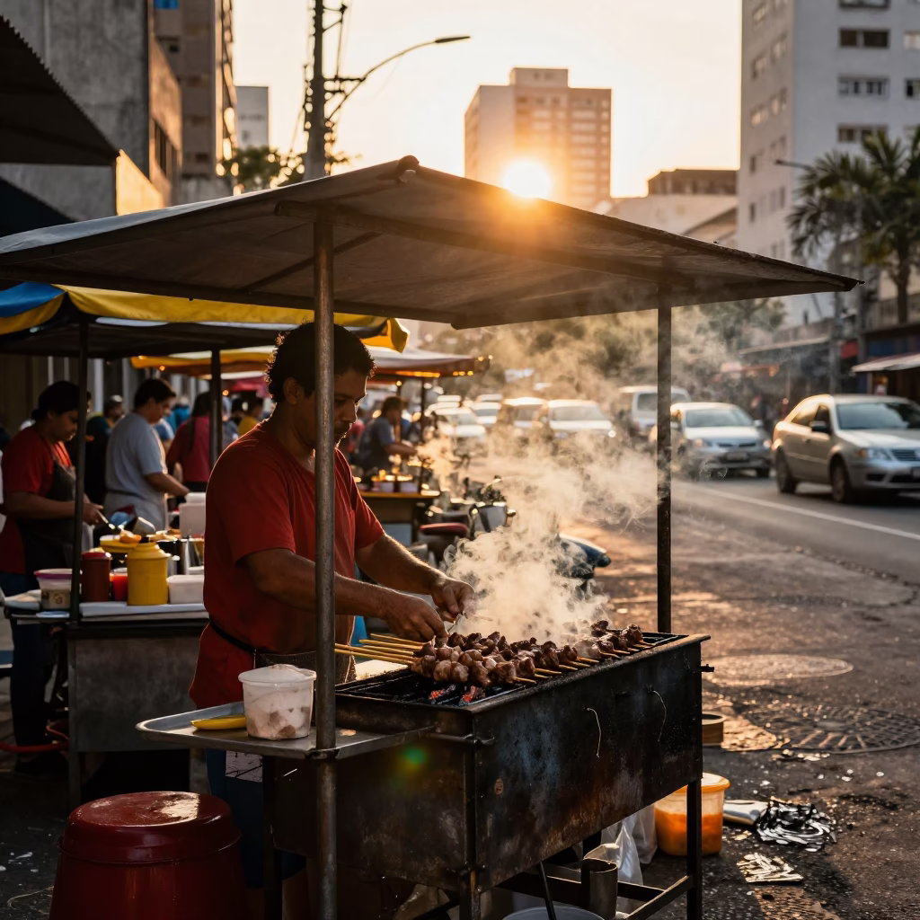São Paulo Food Stall at Golden Hour in in São Paulo, Brazil