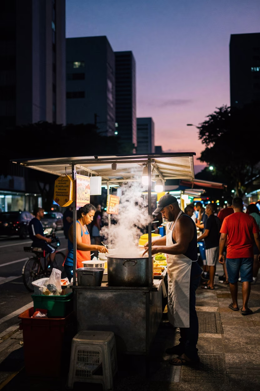 São Paulo Food Stall at Indigo Twilight After Sunset in in São Paulo, Brazil