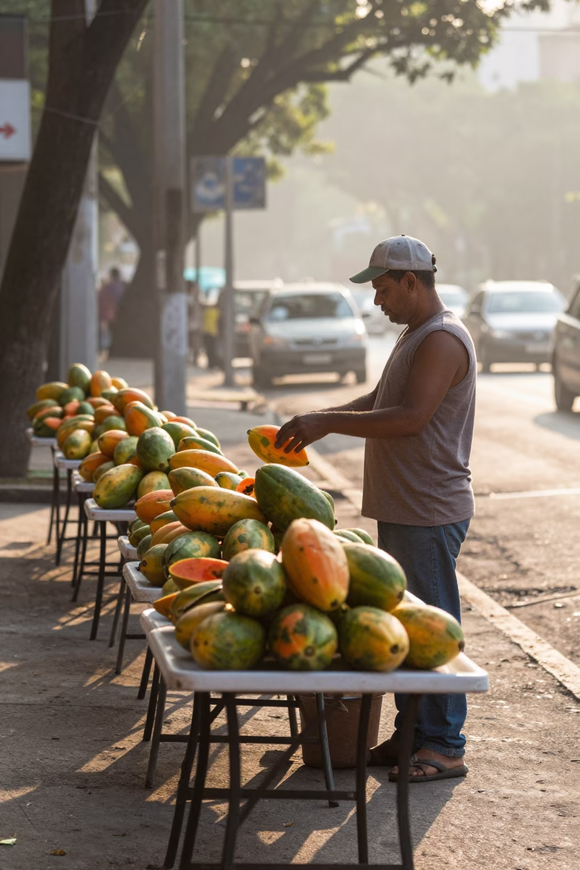 São Paulo Fresh Papayas at The Early Morning Light in in São Paulo, Brazil