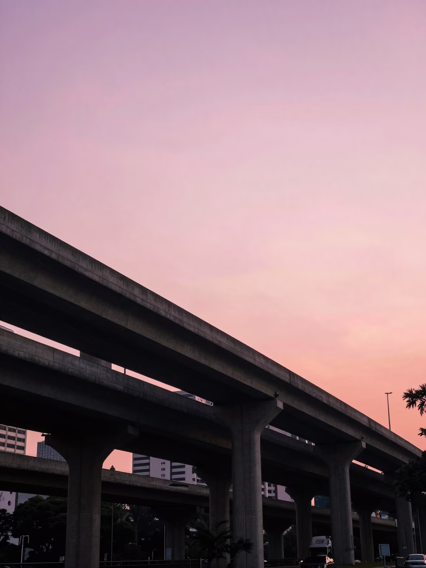 São Paulo Highway Flyover Stack Against Pink Evening Sky at Sunset in in São Paulo, Brazil