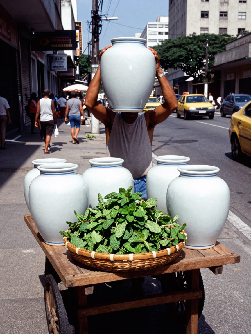 São Paulo Porcelain Jars at The Flat Glare Of Noon Light in in São Paulo, Brazil