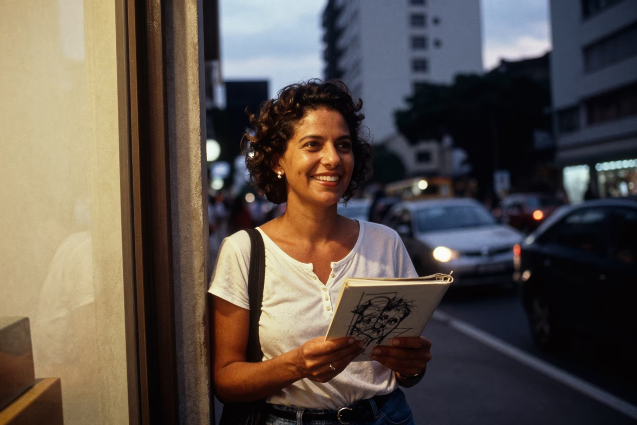 São Paulo Smiling Woman Before Dusk in in São Paulo, Brazil