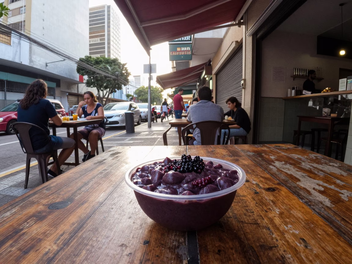 São Paulo Street Cafe at As First Light Reaches The Scene in in São Paulo, Brazil