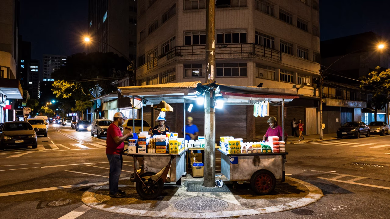 São Paulo Street Corner at Deep In The Night Light in in São Paulo, Brazil