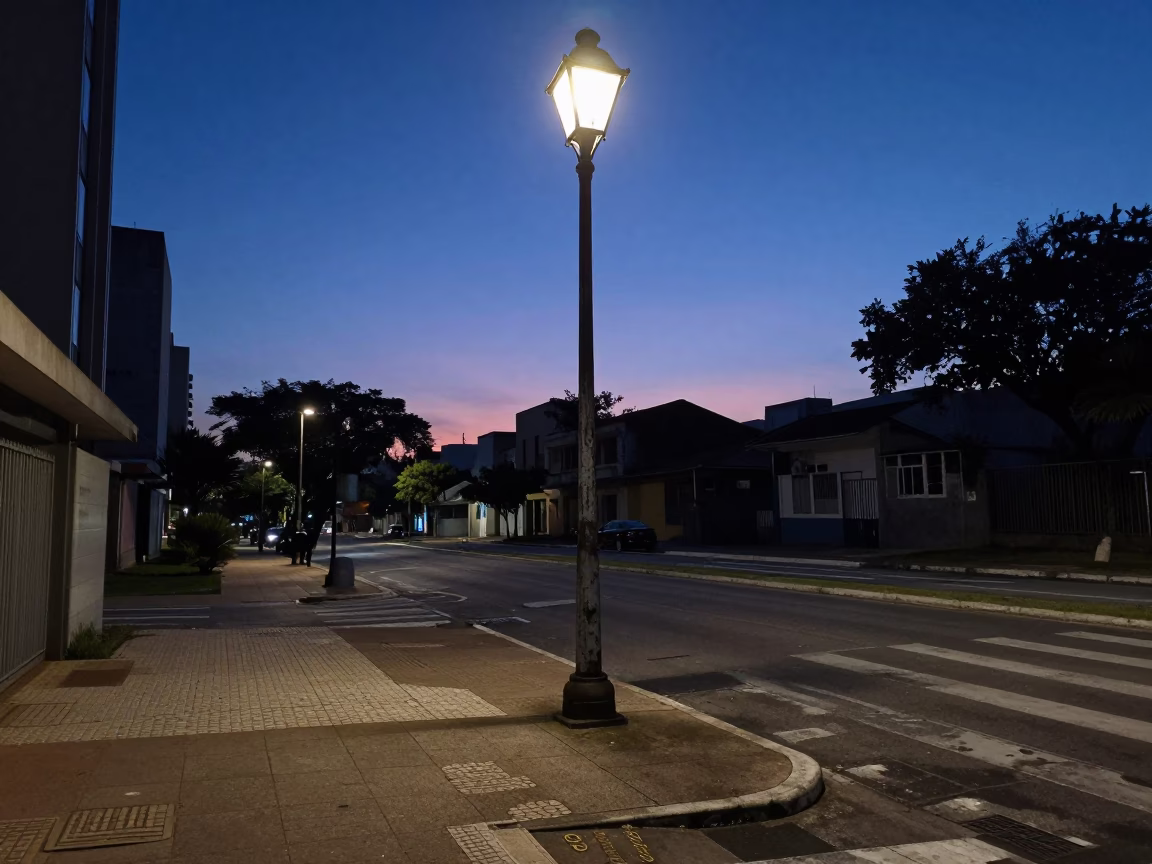 São Paulo Street Corner at Sunrise Light in in São Paulo, Brazil
