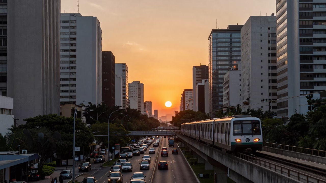 São Paulo Sunset Street Scene with Traffic and Urban Details in in São Paulo, Brazil