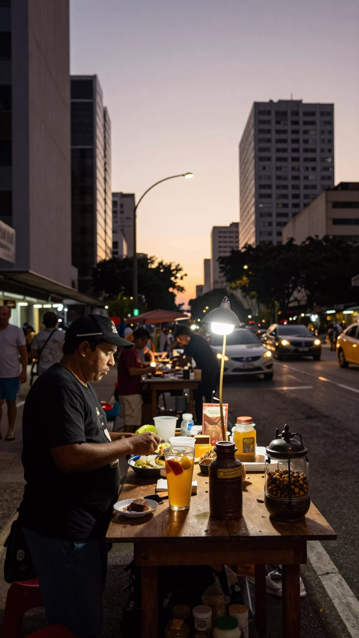 São Paulo Vendor Stall at Twilight in in São Paulo, Brazil