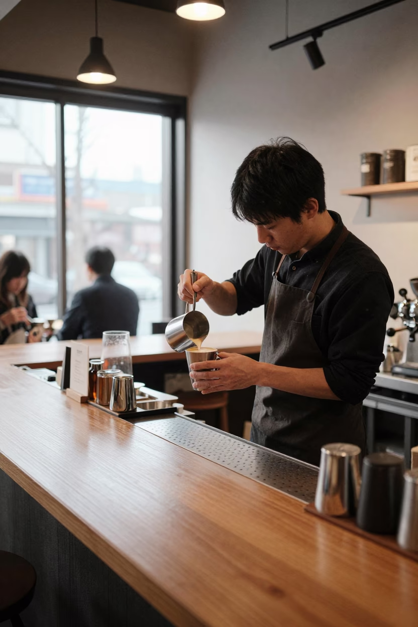 Sapporo Cafe Interior at The Early Afternoon Light in in Sapporo, Japan