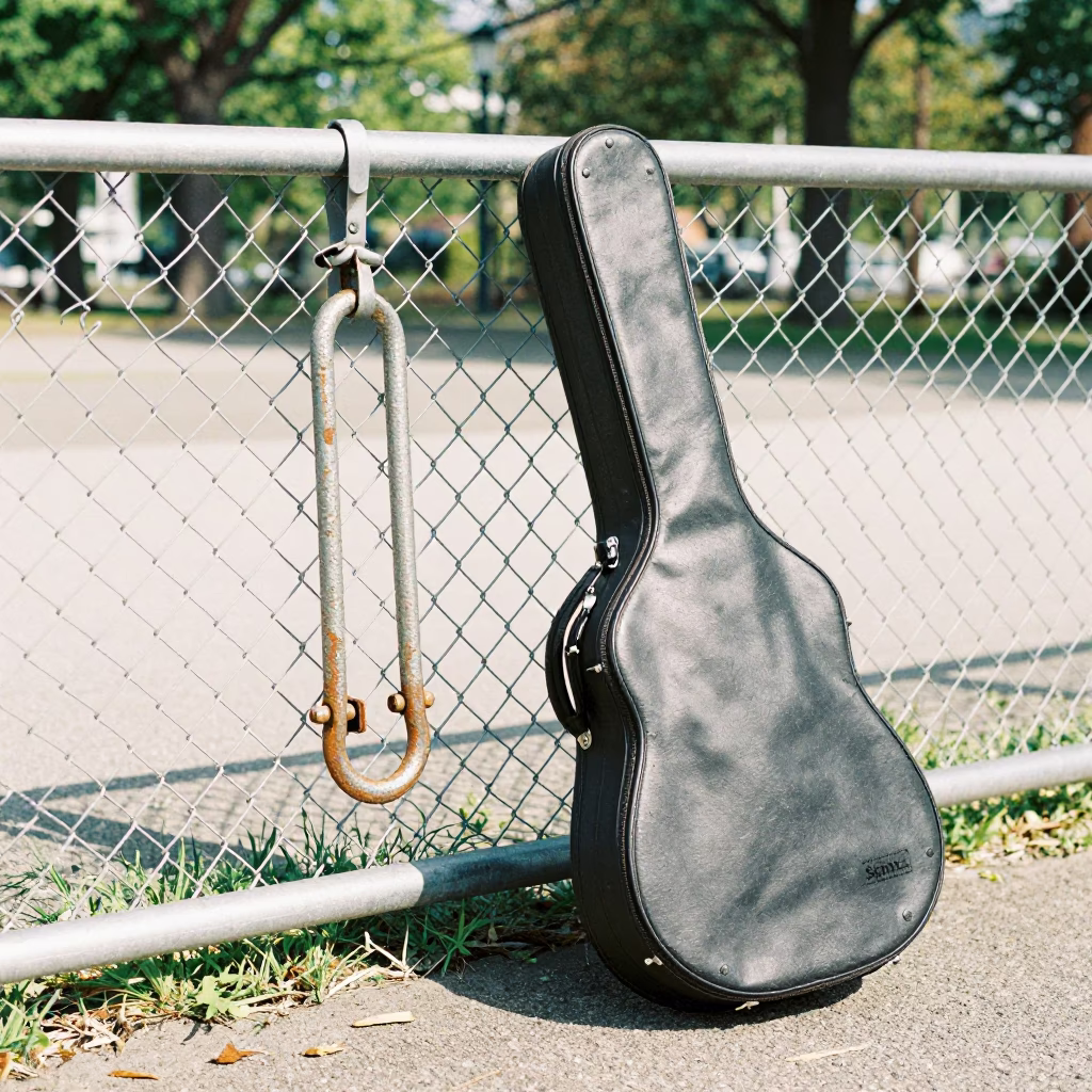 Sapporo City Park Noon Light Turnbuckle and Guitar Case on Deck Chair in in Sapporo, Japan