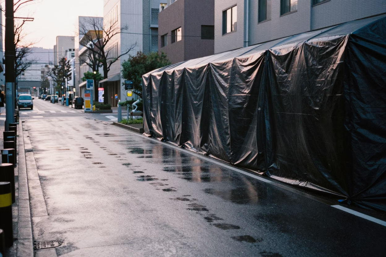 Sapporo Early Morning Street Scene with Wet Asphalt and Urban Architecture in in Sapporo, Japan