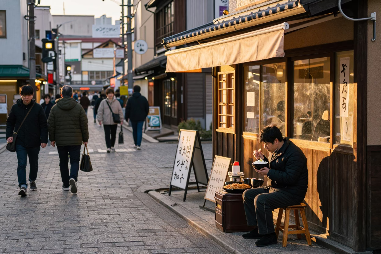 Sapporo Evening Street Scene with Traditional Food and Local Atmosphere in in Sapporo, Japan