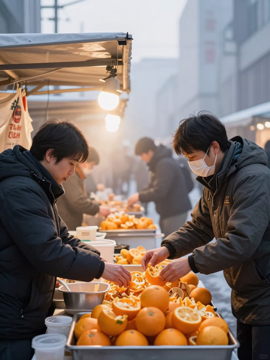 Sapporo Food Stall at As First Light Reaches The Scene in in Sapporo, Japan