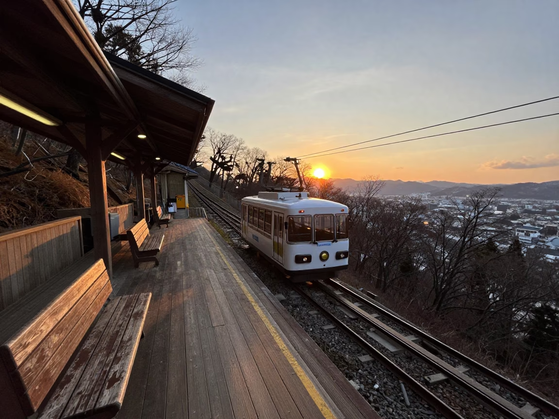 Sapporo Funicular Climbing Steep Hillside at Sunset in Japan in in Sapporo, Japan