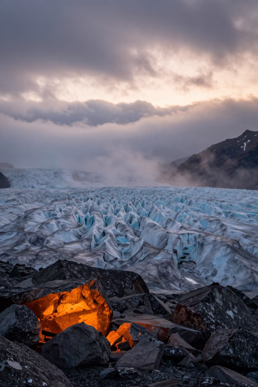 Sapporo Glacier Moraine Under Sunset Fog in near Sapporo