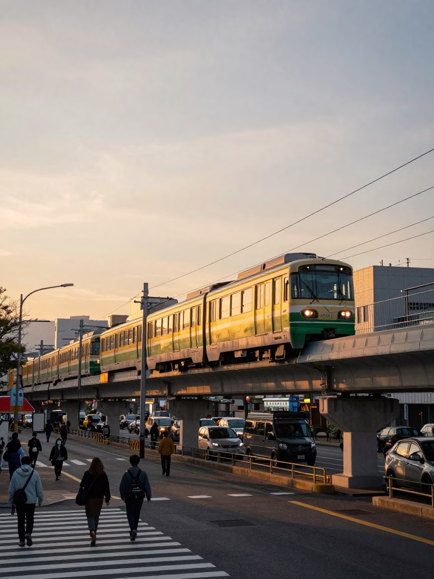 Sapporo Hokkaido Monorail Golden Hour City Street Photography in in Sapporo, Japan