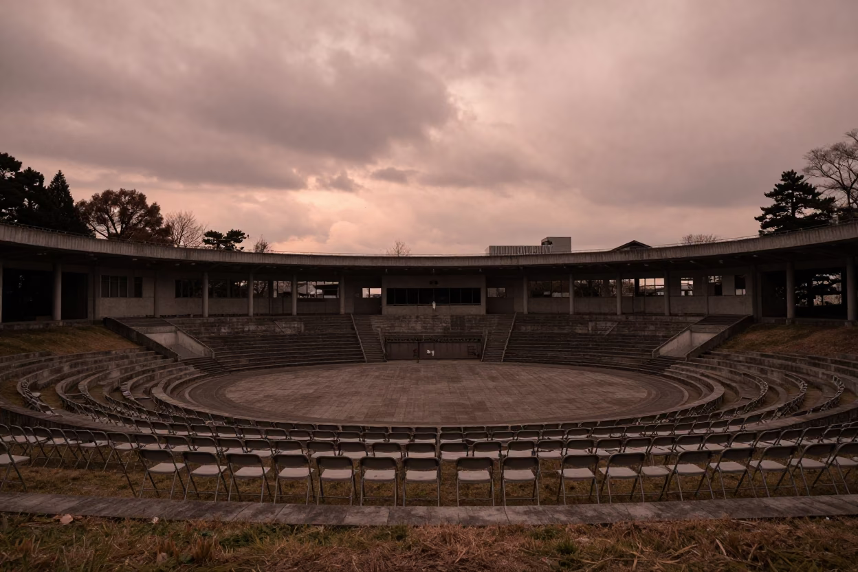 Sapporo Japan Campus Amphitheater Under Low Clouds Before Dusk Waiting for Graduation Ceremony in in Sapporo, Japan