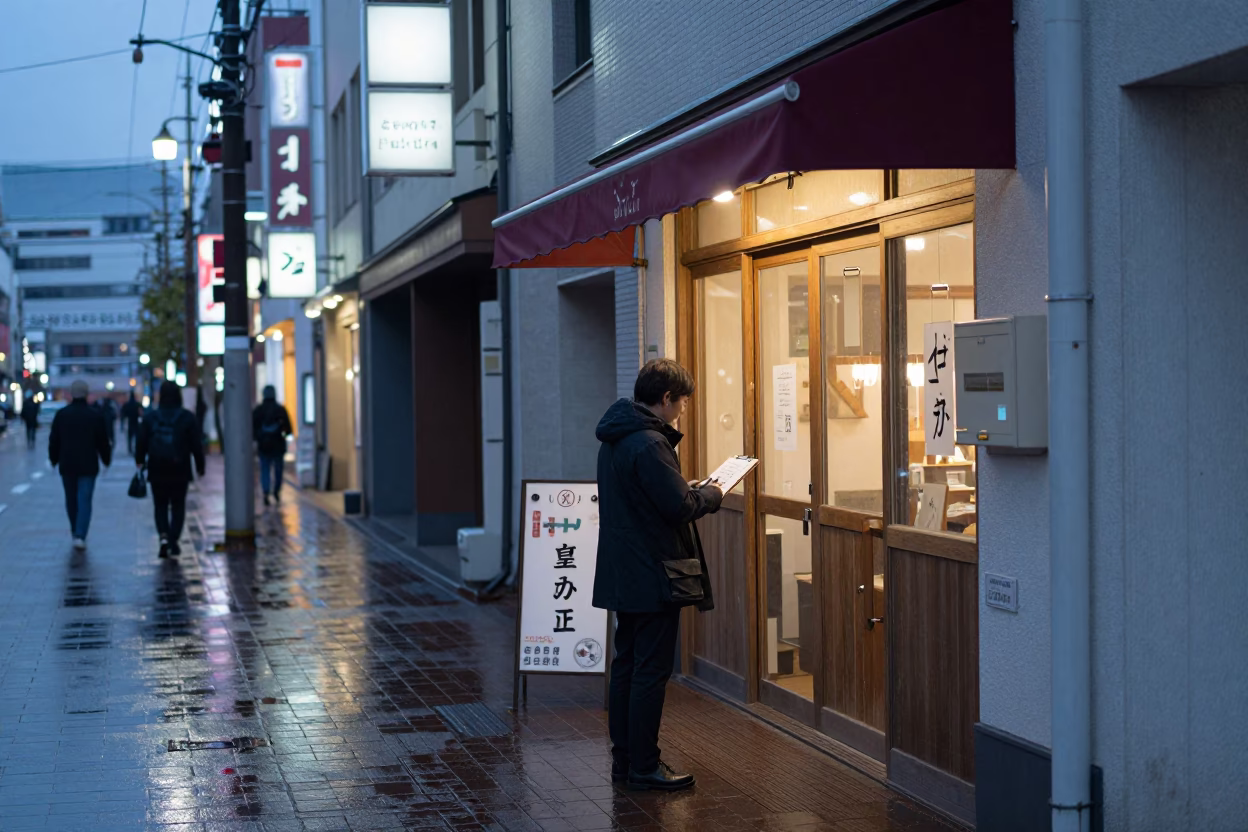 Sapporo Japan Early Evening Street Scene with Clipboard and Mechanical Pencil in in Sapporo, Japan