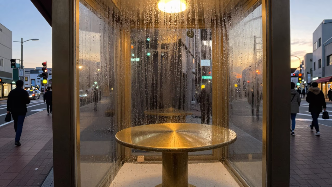 Sapporo Japan Evening Street Scene with Condensation on Glass and Brass Fixtures in in Sapporo, Japan