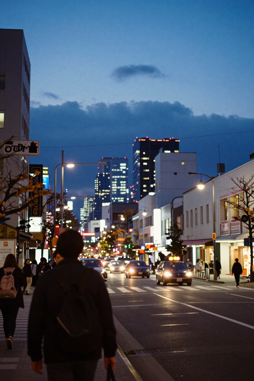Sapporo Japan Evening Street Scene with Neon Lights and Local Dining Atmosphere in in Sapporo, Japan