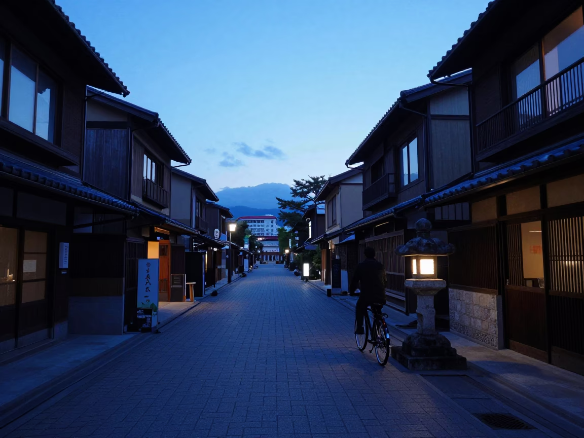 Sapporo Japan Evening Twilight Street Scene with Traditional Architecture and Local Life in in Sapporo, Japan