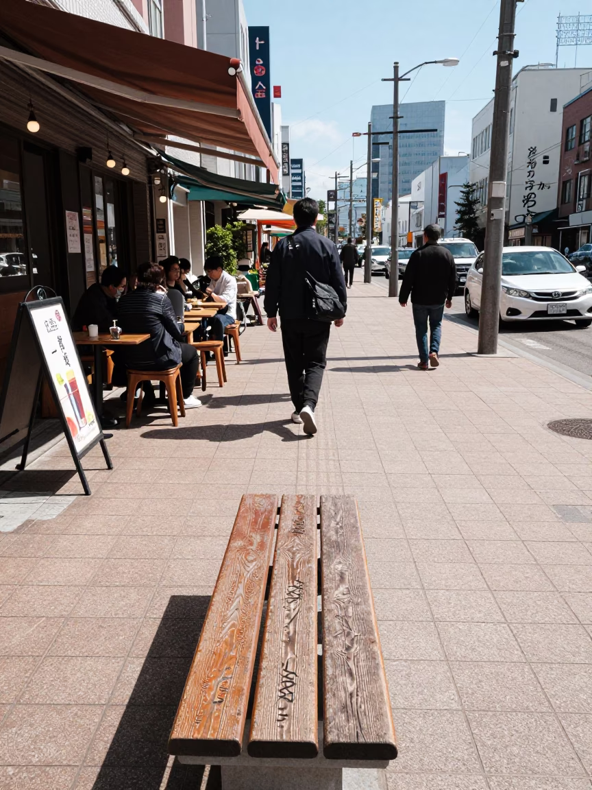 Sapporo Japan Midday Street Scene with Local Food and Urban Details in in Sapporo, Japan
