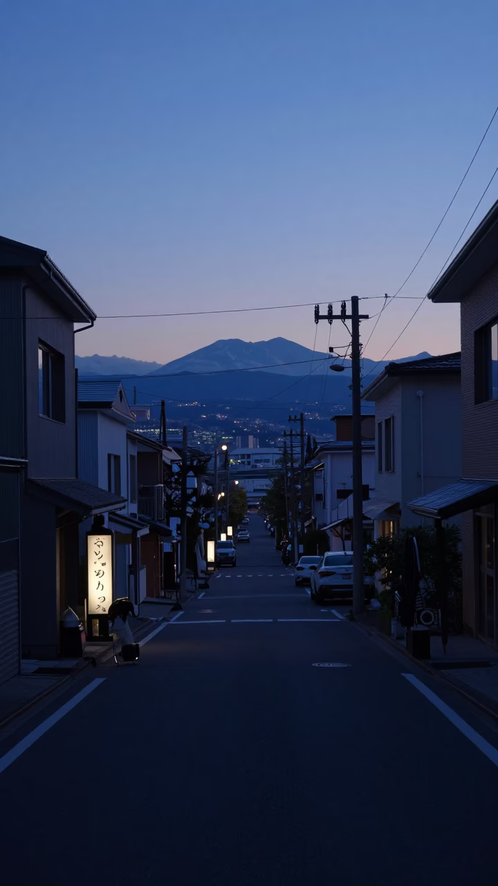 Sapporo Japan Pre-Dawn Street Scene With Umbrella Stand And Quiet Morning Light in in Sapporo, Japan