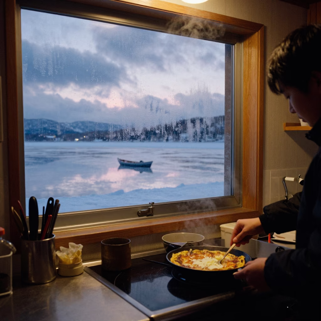 Sapporo Japan Predawn Kitchen Steam and Iceboat Reflections in in Sapporo, Japan