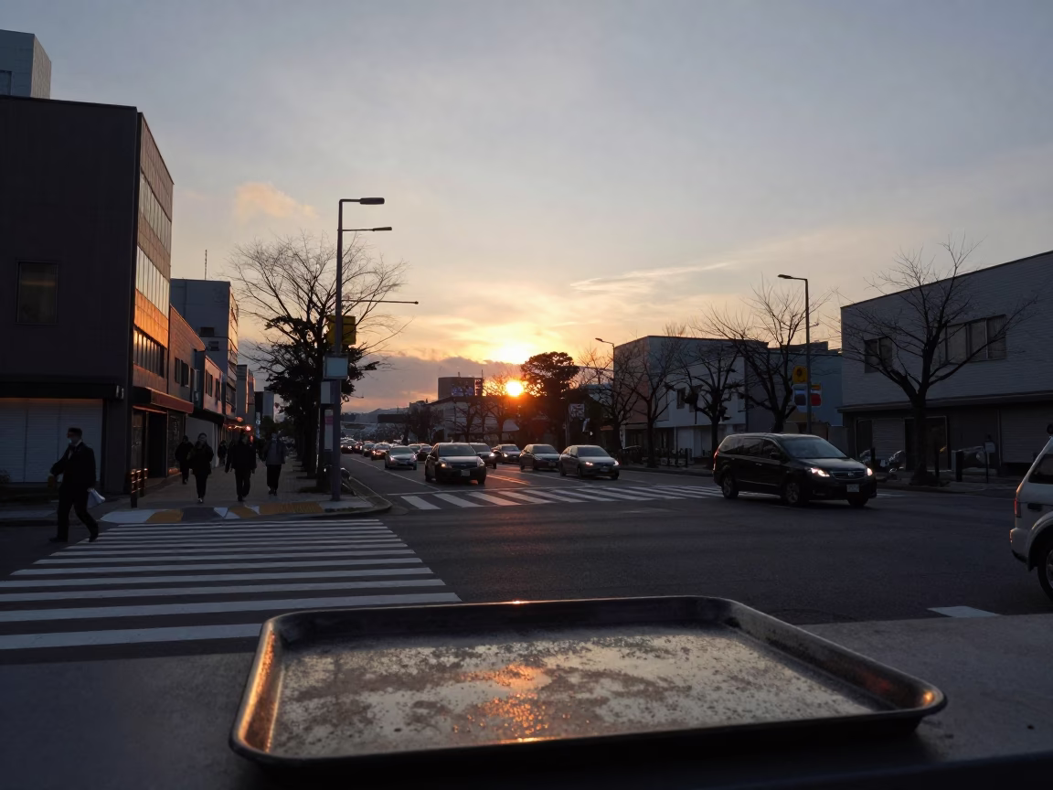 Sapporo Japan Street Scene at Dusk with Condensation on Tray Corner in in Sapporo, Japan