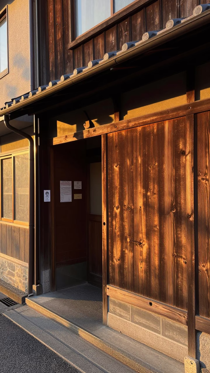 Sapporo Japan Sunset Street Scene with Deadbolt and Pottery Shard Details in in Sapporo, Japan