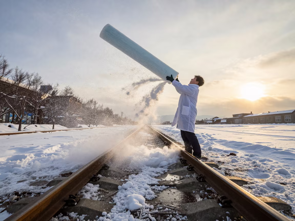 Sapporo scientist lifts ice core in split weather in in Sapporo